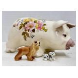 Porcelain Pig w/ 2 Small Animals. Dalmatian has