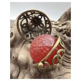 Vintage S10 Carved Cinnabar Style Sphere in Cage