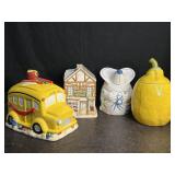 4 CERAMIC COOKIE JARS SCHOOL BUS, BAKERY, MOUSE &