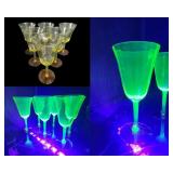 6 Tiffin Bi-colored Vaseline Goblets w/ Amber