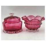 Victorian Cranberry Crimped Glass Bowl with