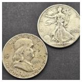 1953 D FRANKLIN SILVER HALF DOLLAR & 1943 WALKING