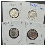 4 SILVER ROOSEVELT DIMES