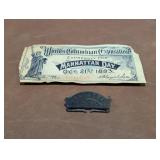 1893 WORLDS COLUMBIAN EXPO ADMISSION TICKET WITH