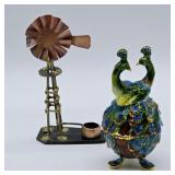 KUBLA CRAFT ENAMELED PEACOCK TRINKET BOX & COPPER