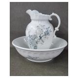 Antique Floral Transferware Pitcher & Basin