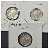 1943 D & P & 1944 D MERCURY DIMES