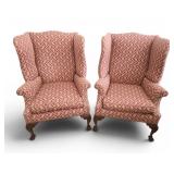 Pr Queen Anne Style Wingback Armchairs Clawfoot
