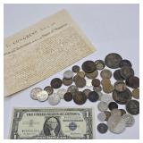 1957 US $1 SILVER CERTIFICATE, US COINS & FOREIGN