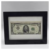 $5 ERROR 1969 US NOTE FRAMED UNDER GLASS