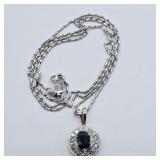 14K WHITE GOLD SAPPHIRE & DIAMOND PENDANT ON 14K