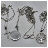 4 NEW 925 SILVER NECKLACES WITH CROSS, INFINITY,