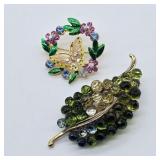LAUREN CONRAD GREEN GLASS BEAD LEAF BROOCH PLUS
