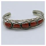 STERLING SILVER CORAL CUFF BRACELET SOUTHWESTERN