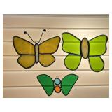 3 STAINED GLASS BUTTERFLY SUN CATCHERS NO CRACKS