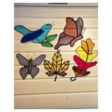 STAINED GLASS BIRD, BUTTERFLIES & LEAVES SUN