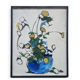 Vtg Acrylic on Board Still Life Flowers Unsigned
