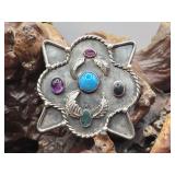 Silverman McCallen TX Silver Brooch w/ Stones