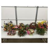 LARGE LOT FLOWER DECOR IN BASKETS, CERAMIC & MORE