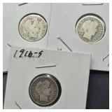 3- BARBER SILVER DIMES 1910 & 2- 1916 S