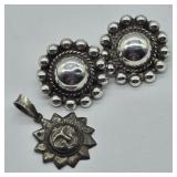 925 SILVER MEXICO CLIP EARRINGS & SUN PENDANT