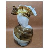 Art Glass Brown & White Swirl with Ruffled Top