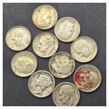 10- US SILVER DIMES MERCURY & ROOSEVELT