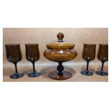 Empoli Amber Glass Lidded Compote & Lenox
