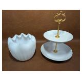 Vintage White Milk Glass Ribbed Vase Planter