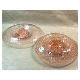 Pink Depression Glass Console Bowls w/ Flower