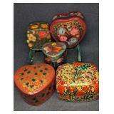 Vintage Lacquered Paper Mache Hand Painted Boxes