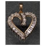 10K Yellow Gold Diamond Heart Pendant 2.3g