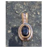14K Yellow Gold Blue Sapphire & Diamond Pendant