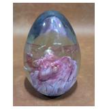 1993 Signed Ash Vine Art Glass Egg Paper Weight