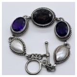 7" 925 SILVER AMETHYST. SMOKEY QUARTZ & MOTHER OF