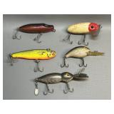 5 Vintage Fishing Lures Jitterbug , Rebel Deep