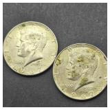 2- 1967 KENNEDY SILVER HALF DOLLARS