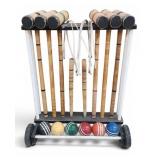 Vtg Croquet Set Mallets & Balls on Cart