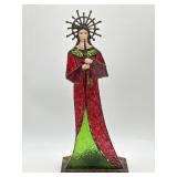 STAINED GLASS ANGEL W/ HORN ON STAND W/ BACK LIT