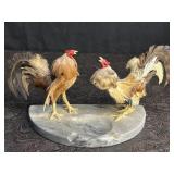 FIGHTING ROOSTERS ON MARBLE ASHTRAY CHICKEN