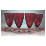 Ruby Red Glass Footed Iced Tea Glasses (one has