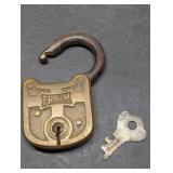 FRAIM Brass Pancake Padlock With Key Antique