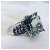 SZ.8,  925 SILVER GREEN & PURPLE AMETHYST STONE