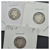 1911 D, 1912 D & 1916 BARBER SILVER DIMES