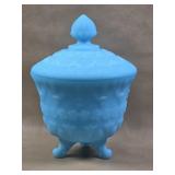 Vintage Satin Blue Baroque Fenton Candy Dish With