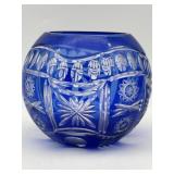 VINTAGE BOHEMIAN BLUE GLASS CUT TO CLEAR ROSE