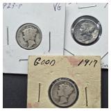 1917 MERCURY SILVER DIME, 1923 MERCURY SILVER