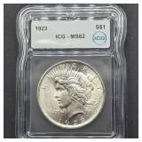 1923 PEACE SILVER DOLLAR MS62 IGC