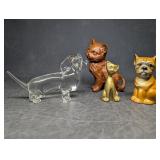 Cat & Dog Figurines, Brass Cat, Glass Dachshund