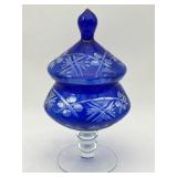 VINTAGE BOHEMIAN COBALT BLUE CUT-TO-CLEAR COVERED